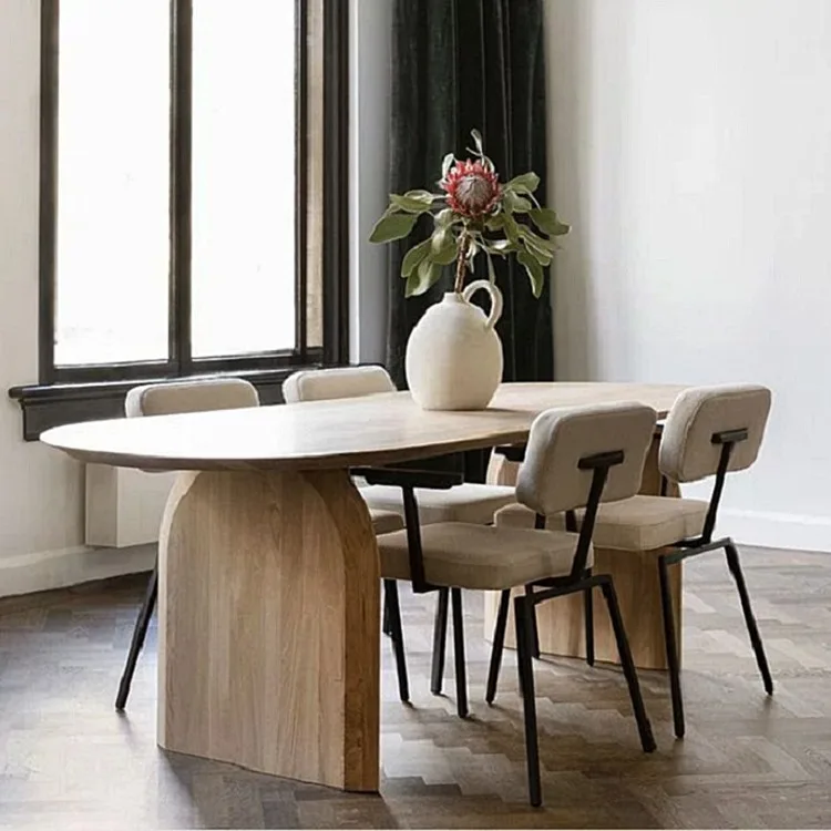 Cross-border pure solid wood dining table oval log designer household dining table