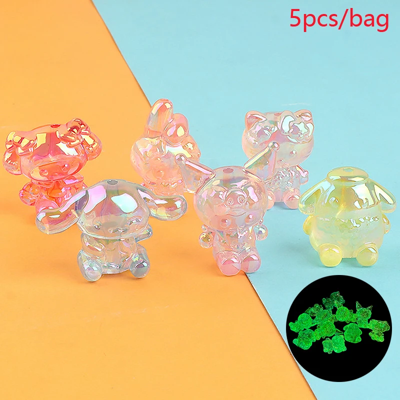 

5pcs/bag Electroplated Night Glow Sanrio Shiny KT Beads Jewelry Accessories Mobile Phone Chain Making DIY Material