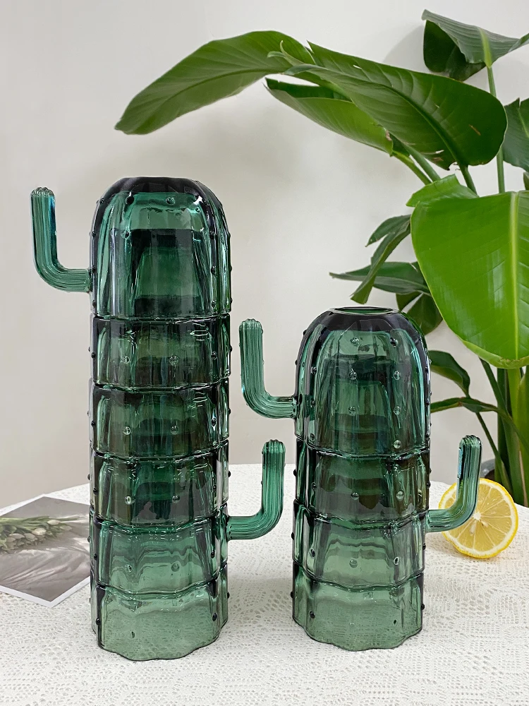 

Креативный набор стеклянных чашек кактуса, питьевая вода для домашнего использования, чайная чашка с высоким эстетическим значением, штабелируемый набор из 4 повседневных подарков