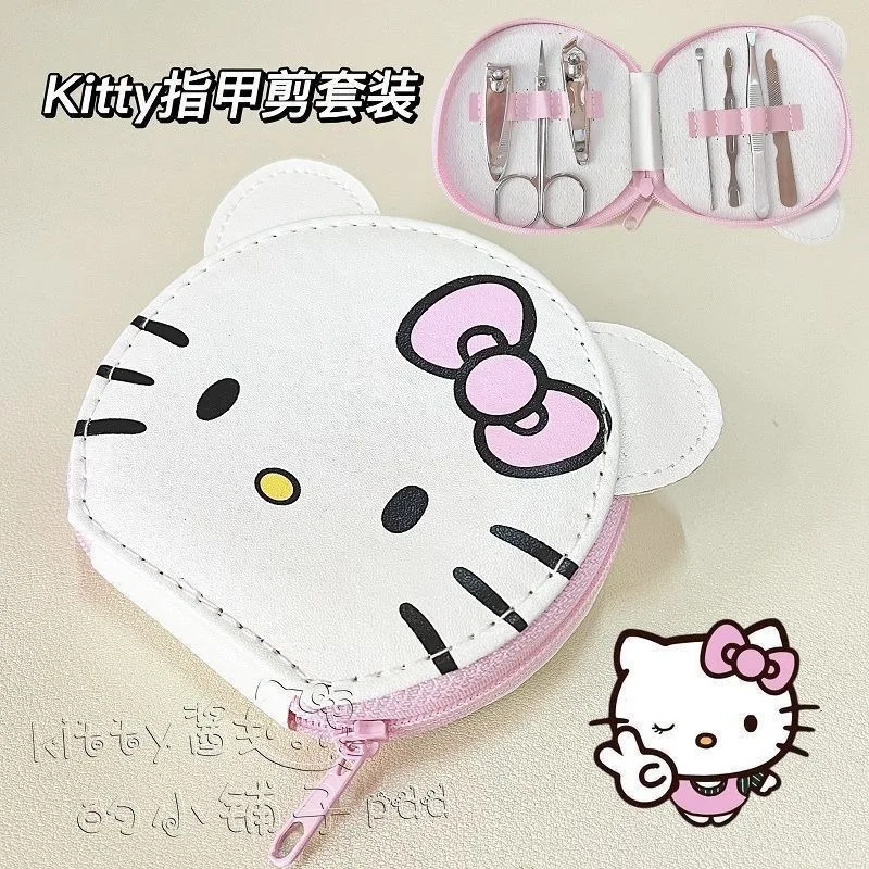 Hello Kitty Nail Clipper 7piece Set Kawaii  Cute Girl Cartoon Scissors Household Eyebrow Clip Tweezers Students Manicure Tools