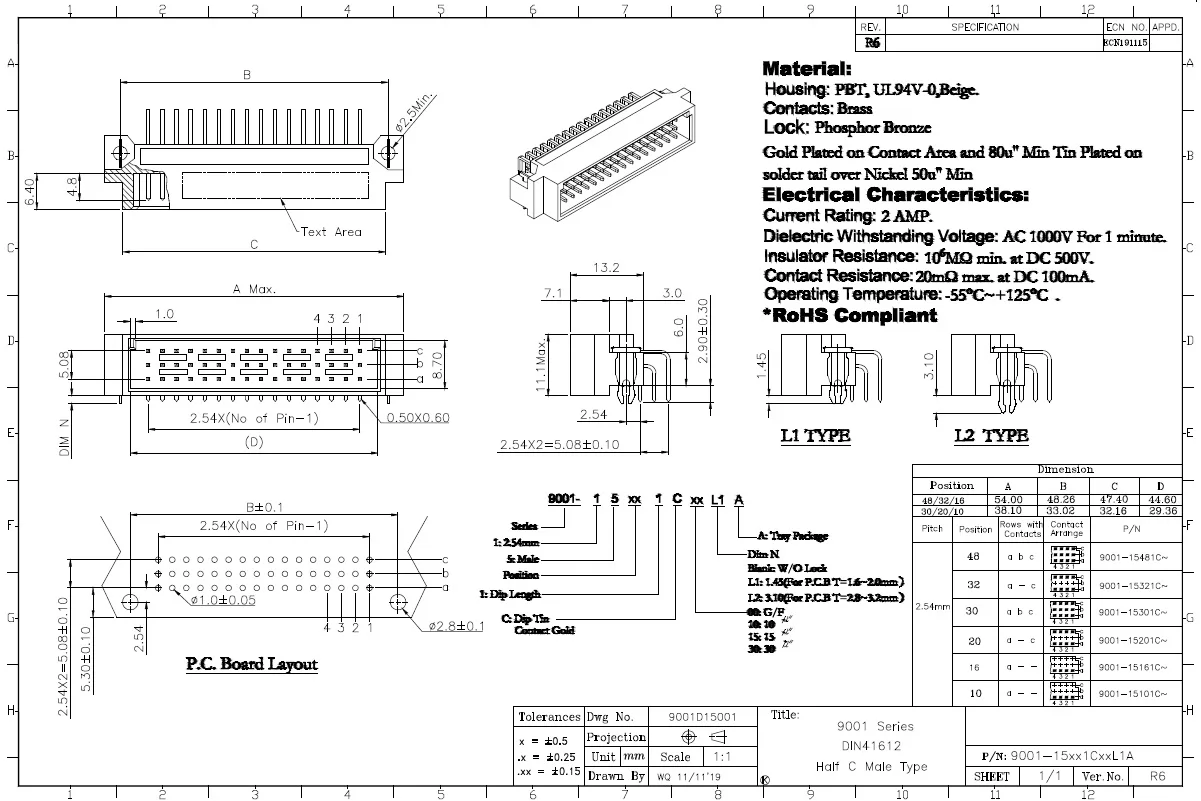 2 шт./9001-11641C00A 9001-11961C00A 9001-15301C00A 9001-15481C00A Разъем DIN41612