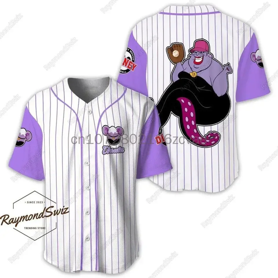 New Disney Ursula Black Baseball Jersey 3D Printing Casual Fashion Button Customized Baseball Shirt for Men and Women T-Shirt