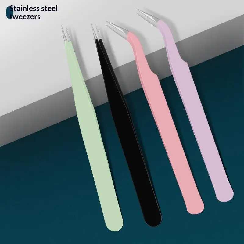 Stainless Steel Tweezers  Precision DIY Eyelash Extension Applicator Tool For Volume Lashes Grafting At Home Salon