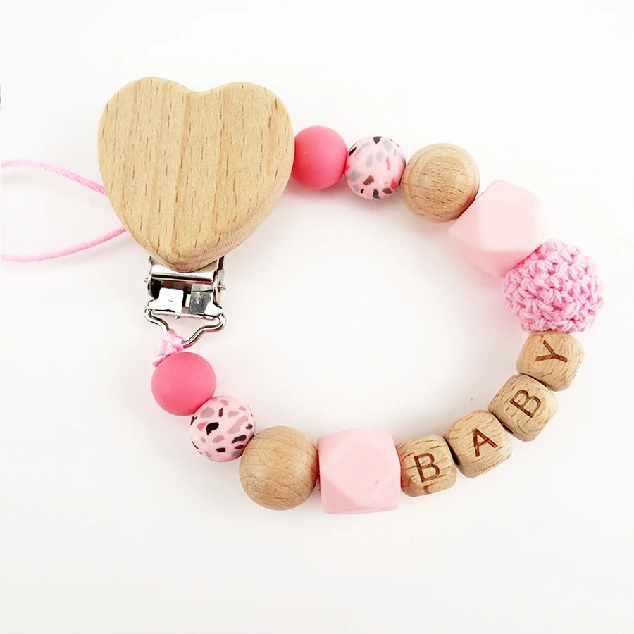 Personalized Pacifier Clips Custom Name Wood Silicone Beads Dummy Chain Nipple Attachment Holder Care BPA Free Baby Shower Gifts