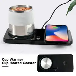 Electric Cup Warmer with Wireless Charging Coffee Mug Warmer Waterproof Thermostatic Coaster Beverage Warmer Cup Heating Mat