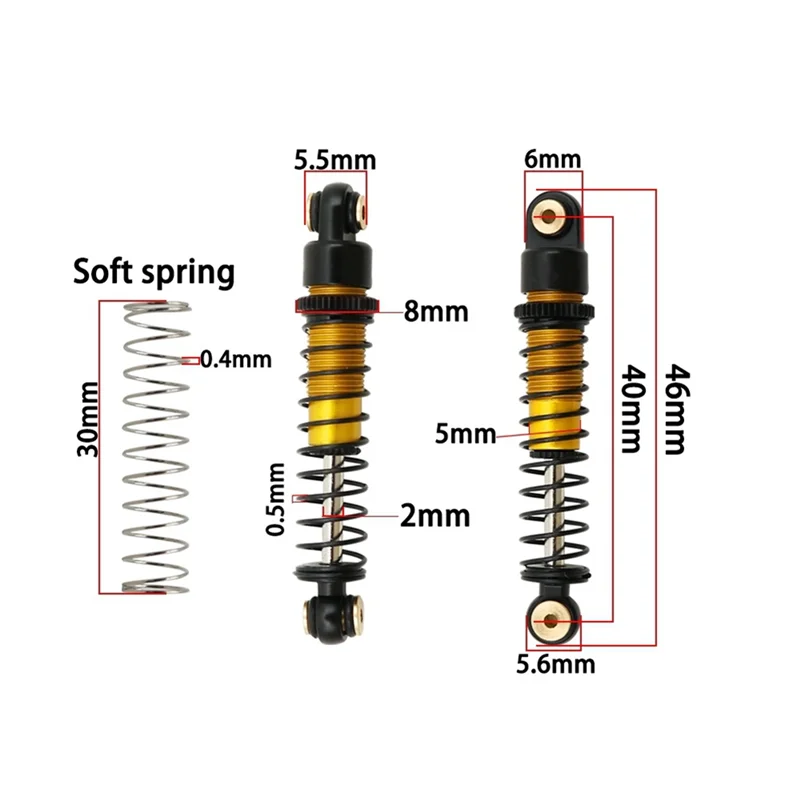Axial SCX24 C10 JLU Gladiator Bronco 1/24 RC 크롤러 자동차 업그레이드 부품, 2 리치 용 4Pcs 40mm 금속 충격 흡수 장치 댐퍼