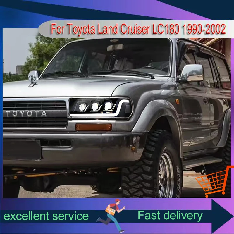 Car Parts For Toyota 1990-2002 Land Cruiser Headlight LC80 Upgrade Daylight LED DRL Automotive Front Lamps Vehicles Accessories