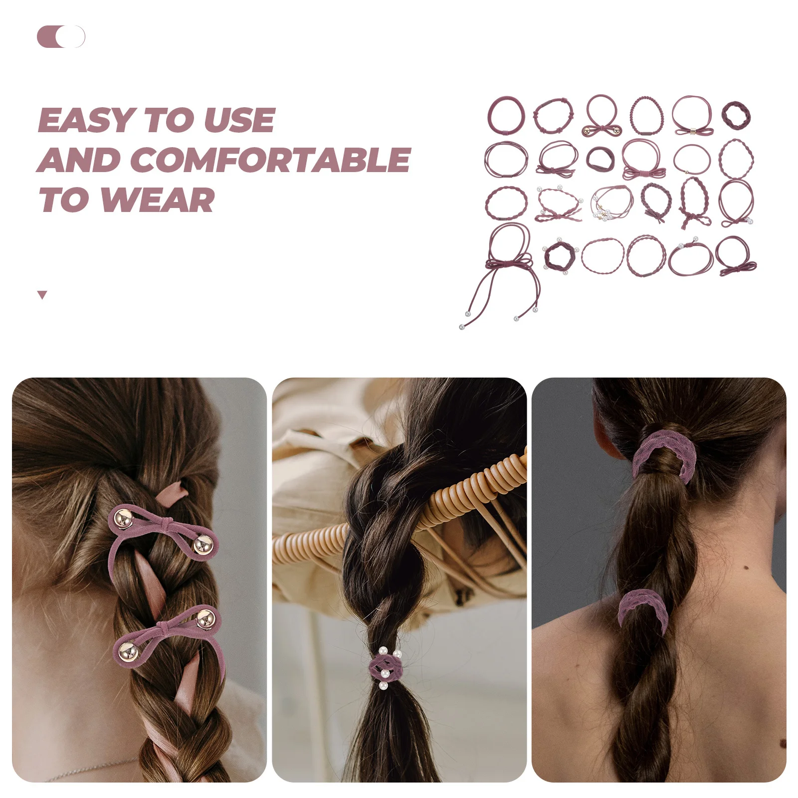 

24 шт. аксессуаров для волос для женщин: стильные резинки для хвоста, многоразовые эластичные резинки для волос, легкие и портативные для путешествий, школы, офиса