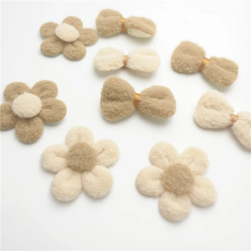 16Pcs Felt Flower And Bowknot Padded Applique For DIY Handmade Hair Clip Hat Crafts Patches Decor Ornament Clothing Accessories