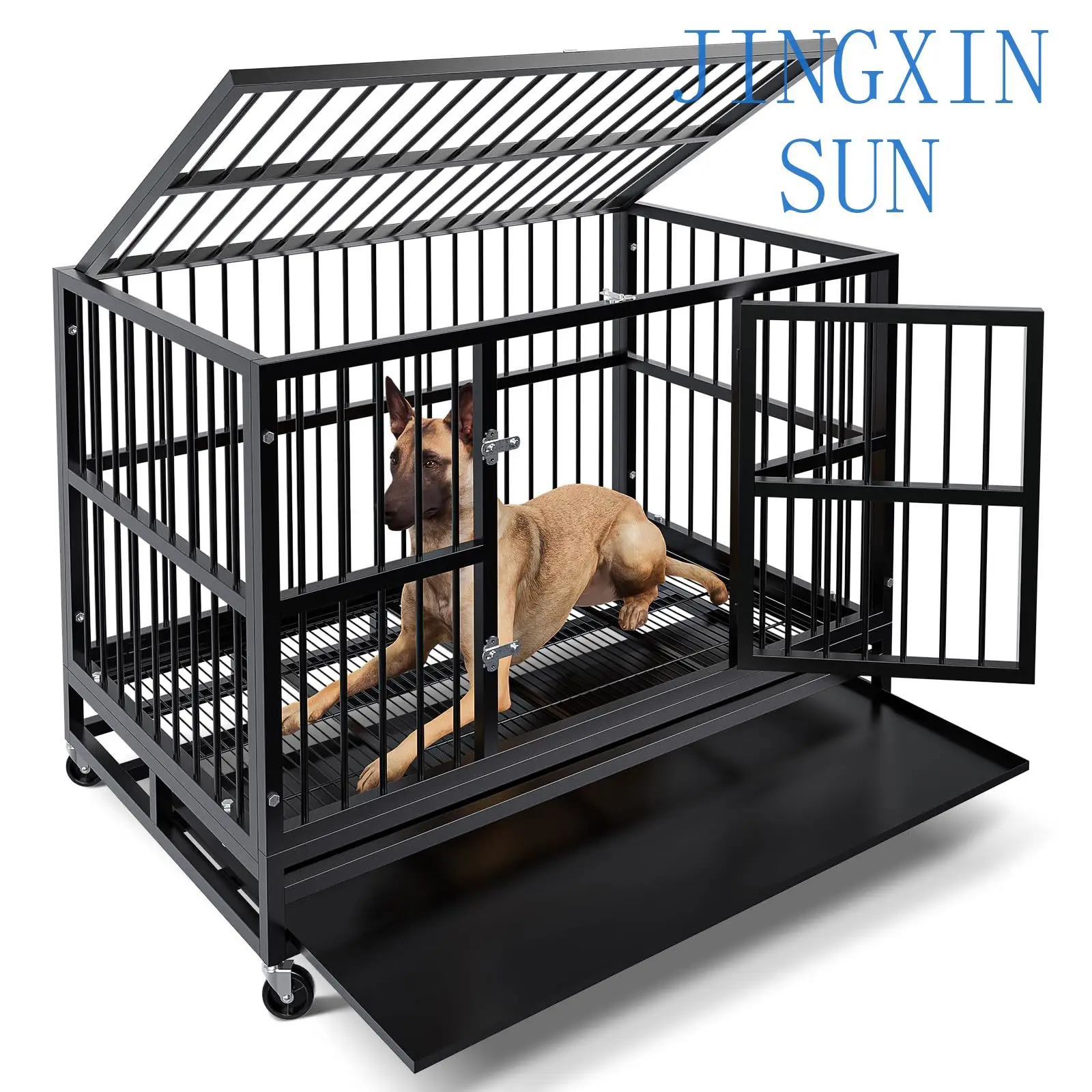 48-Inch Anti-Bite Powder Coated Metal Dog Kennel Folding Design Pet Dog Crate House for Rescue and Transport