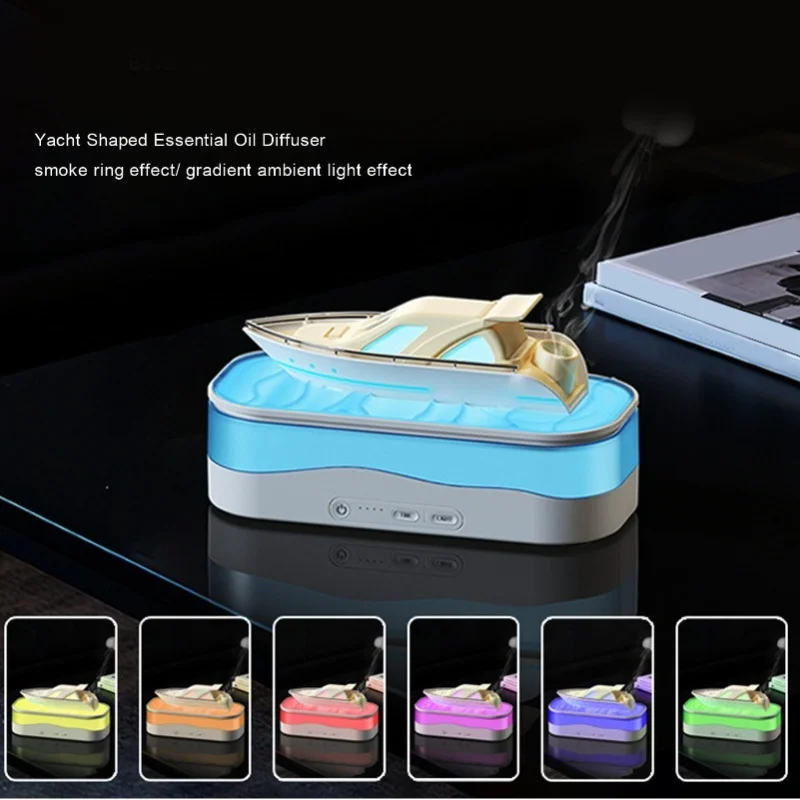 Air Humidifier Essential Oil Diffuser Ship Shaped With 7 Color Light Cool Mist Ultrasonic Humidifier For Room Office