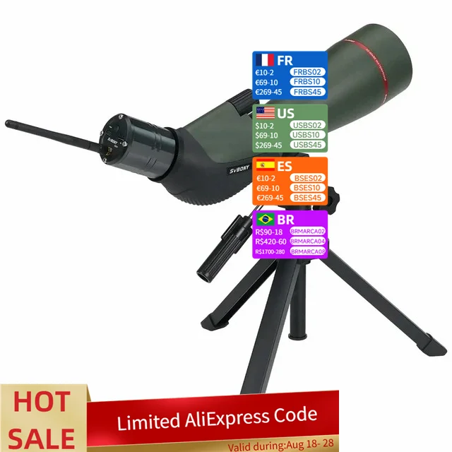 SVBONY SA412 Spotting Scope 20-60X80 HD FMC With SC001 WIFI Camera Upgraded Adjustable Desktop Tripod for Middle-range Shooting