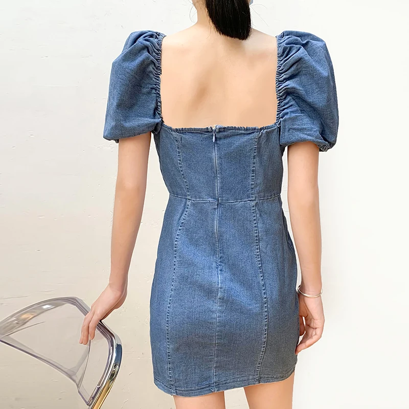 Retro Hong Kong Sle Hohe Taille Gerade Bein Denim Dr frauen Bodycon Rock Sommer Casual ort Sve Zipper Ba Dr