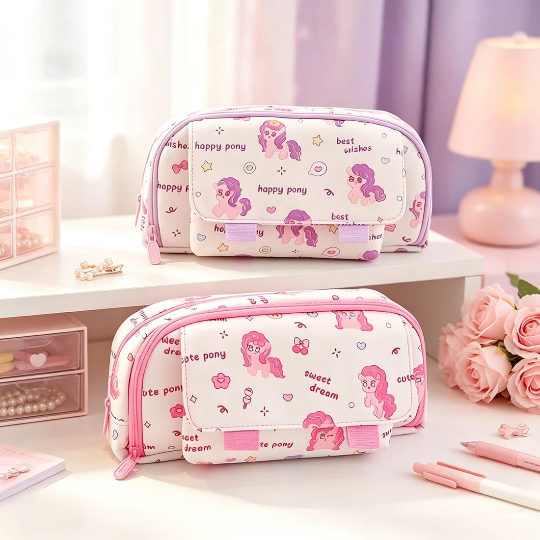 1 PC Large Capacity Pencil Case Multi-layer Stationery Organizer New Stationery Bag Coin Purse, Cute Anime Style, Home Decor