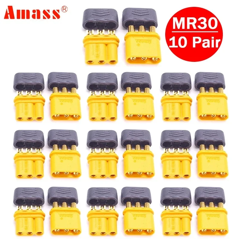 10Pair AMASS MR30 Male Female Plug Connector with Sheath for FPV RC Lipo Battery Connecting ESC and Motors Multicopter Airplane