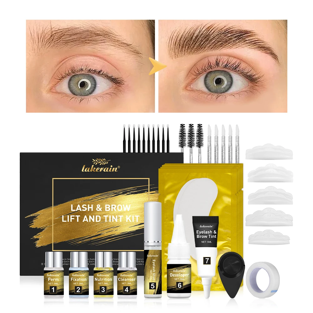Lash and Brow Lift and Tint Kit Eyelash Perm Salon or Home Use Long Lasting Lakerain Cosmetics Makeup Ues for Salon Home
