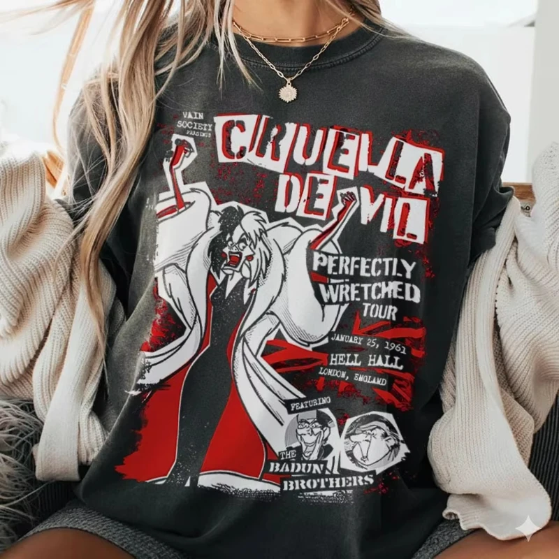 ديزني 101 الدلماسية كرويلا دي فيل جولة تي شيرت ديزني السفر الأسرة هدية بونغو Perdita Cruella دي فيل النساء الرجال تي شيرت #1