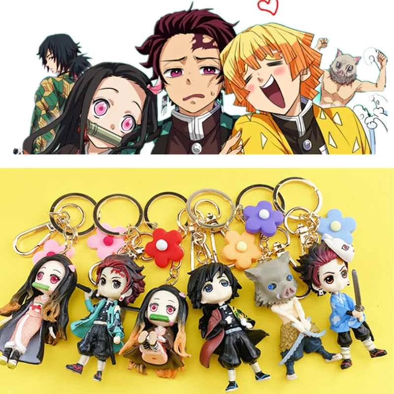 Anime Demon Slayer Keyrings Kimetsu no Yaiba Kamado Tanjirou Nezuko Flower Keychain Cosplay Pendant Accessories Halloween Props