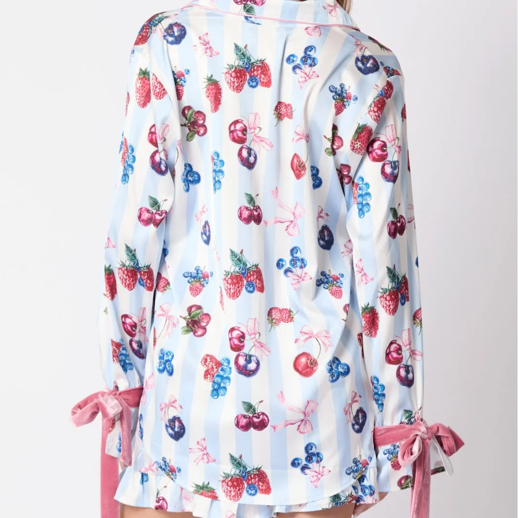 2025 Autumn New Women's Imitation Silk Pajamas Set Cartoon Pattern Home Clothes Sleepwear Women