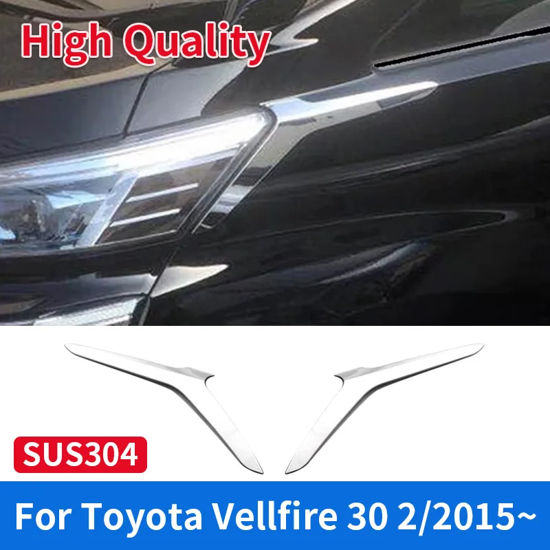 for Toyota Vellfire 30 2018 Exterior Accessory 2 PCS Car Stainless Steel Chrome Front Headlight Cover Trim