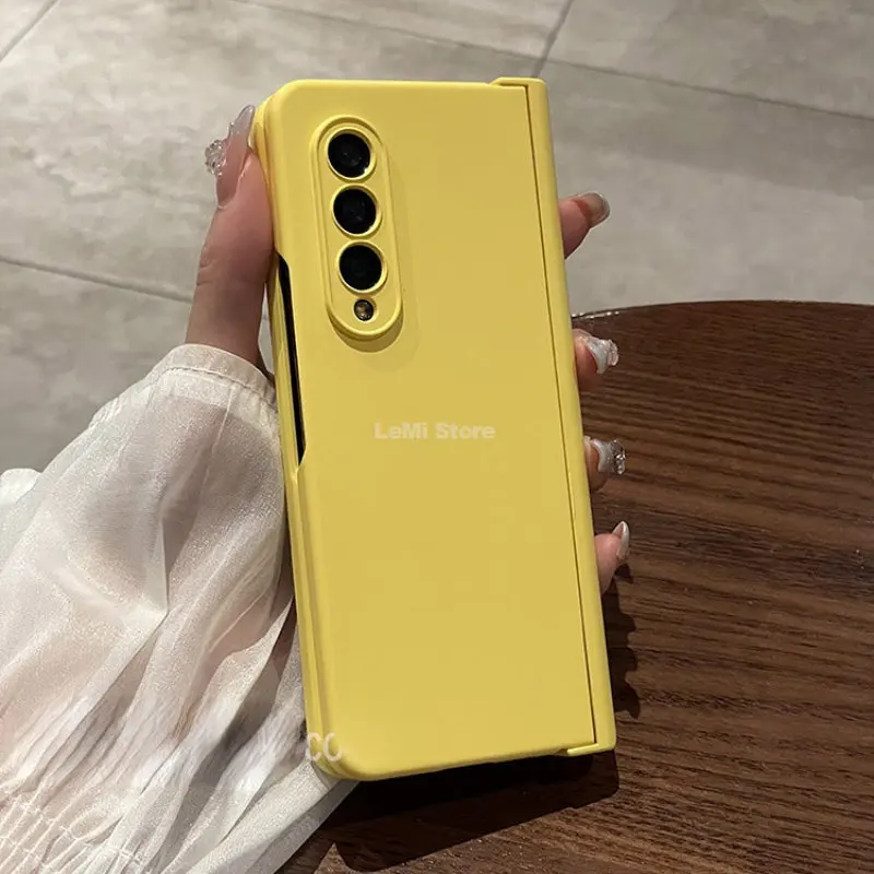 For Samsung Galaxy Z Fold 5 4 Case Yellow Skin sensation Phone Case for Z Fold 3 Hinge Protective Cover