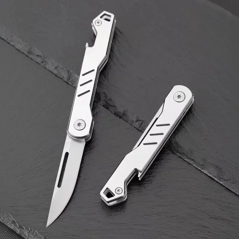 New Mini Outdoor Stainless Steel Folding Knife, Portable Express Keychain, Multifunctional Portable Kitchen Fruit Folding Knife