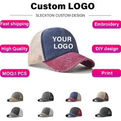 SLECKTON Aangepaste borduurwerk baseball cap voor mannen en vrouwen DIY ontwerp spons mesh cap LOGO print hoed patchwork groothandel unisex