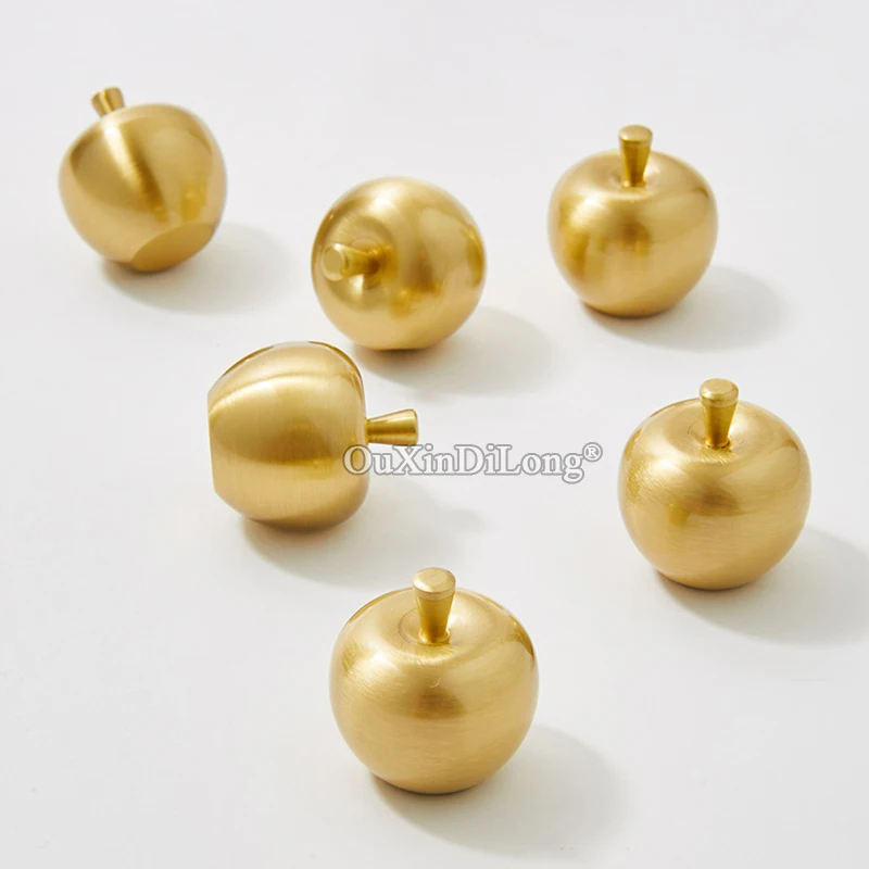 4PCS Solid Pure Brass Apple Furniture Pulls Knobs Drawer Knobs Cupboard Wardrobe Kitchen Dresser TV Wine Cabinet Pulls Handles