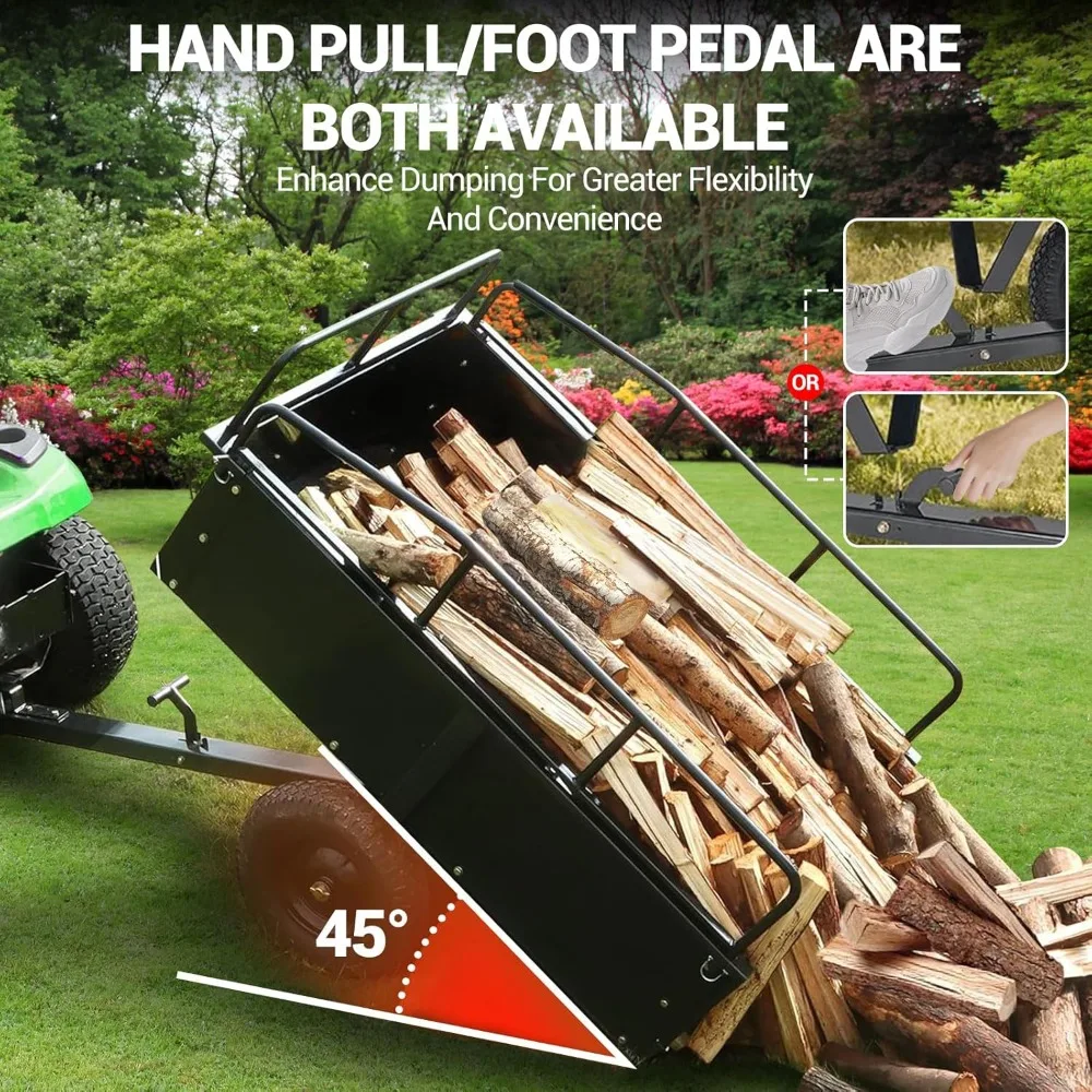 مقطورة المرافق لجزازات العشب: عربة تفريغ فولاذية بسعة 900 رطل مع أرضية وزراعية مكعبة بطول 15 قدمًا