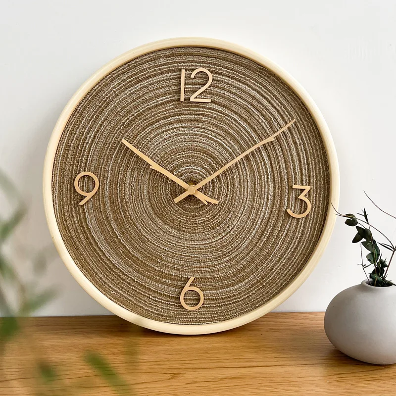 12/14 Inches Minimalist Nordic Wall Clock. Creative Solid Wood And Fabric Wall Decoration. Ins Artistic Clock.