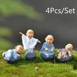 Furniture Resin Crafts Figurines Garden Decoration 4 Pieces Chinese Buddhist Monk Miniature Bonsai Garden Home Decor Accessories
