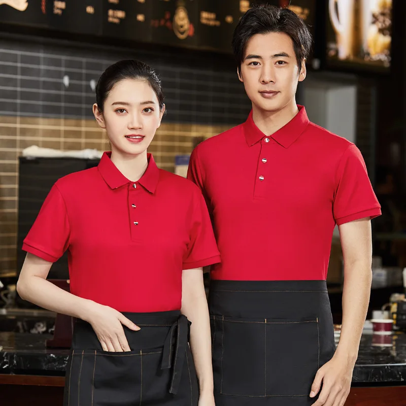 

Catering Waiter Workwear Summer Men's and Women's Barbecue Milk Tea Restaurant Fast Food Restaurant Workwear T-shirt Short Sleev