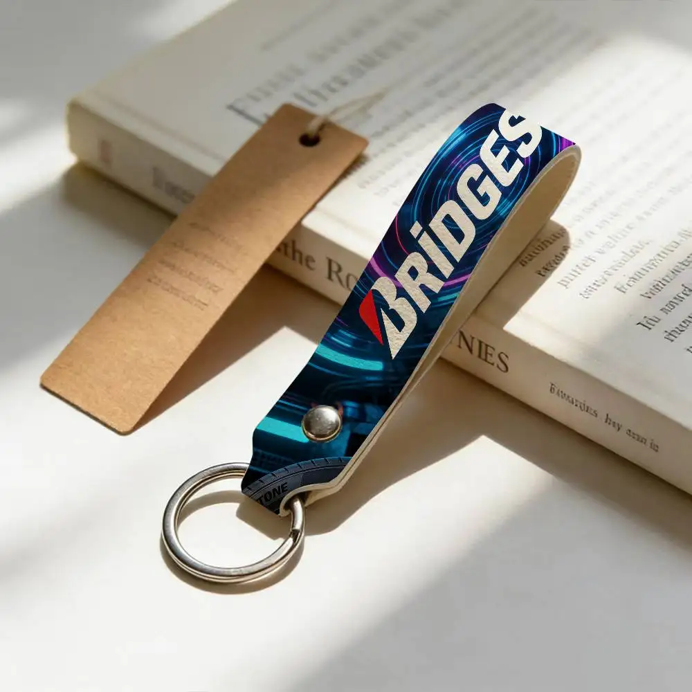 For Logo Bridgestone Soft PU Leather Motorcycle Keychain Lightweight Key Holder For Scooter Racing
