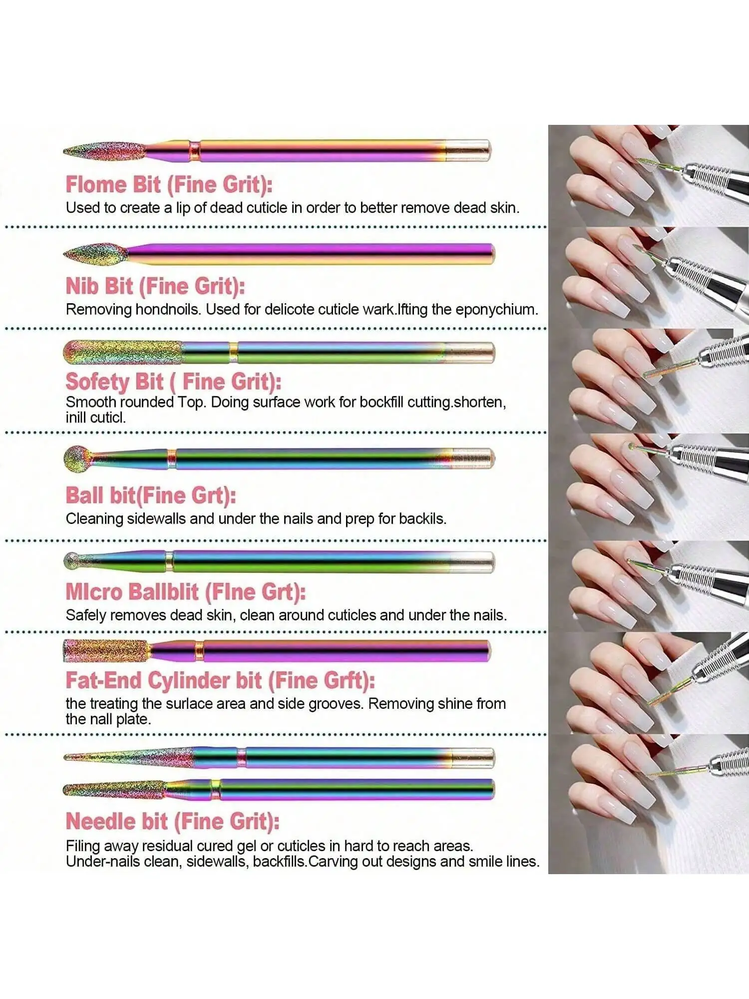 13個入りセラミックダイヤモンドネイルドリルビットセット - アクリル＆ジェルネイル用カーバイドキューティクルリムーバー、ホームサロン用マニキュア・ペディキュアツール