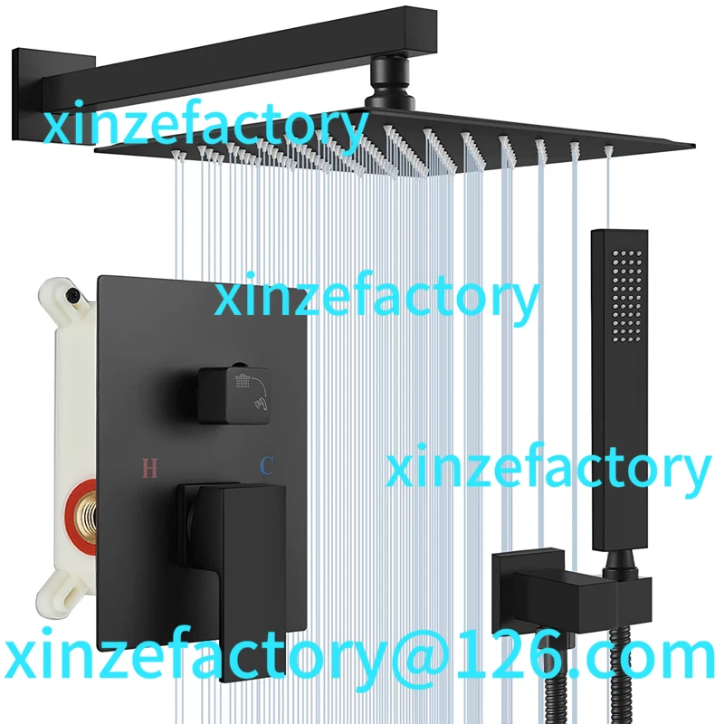Customizable Black Concealed Shower System Rain Waterfall Bathroom Embedded Shower Faucet Set with Tub Spout
