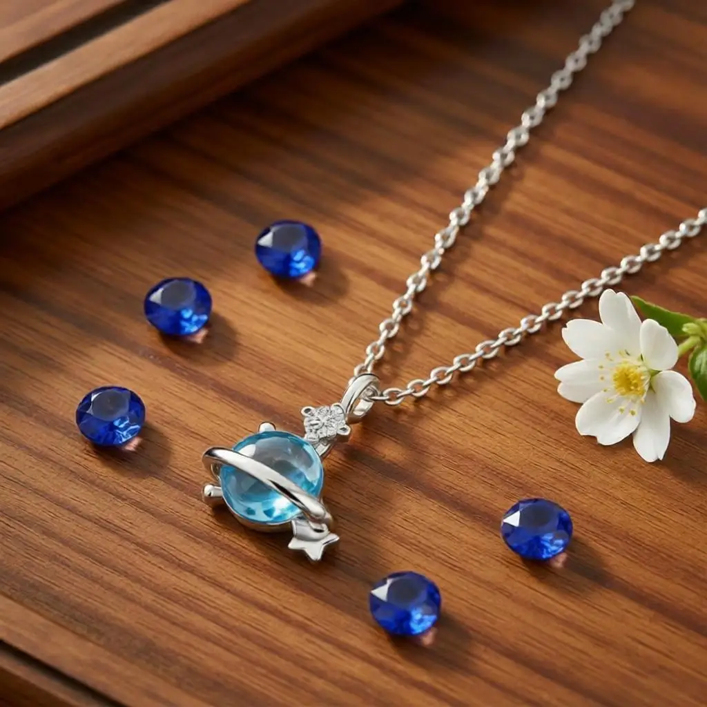 Elegant 925 Sterling Silver Blue Planet Crystal Zircon Pendant Necklaces For Women Girls Wedding Party Fashion Jewelry Gifts