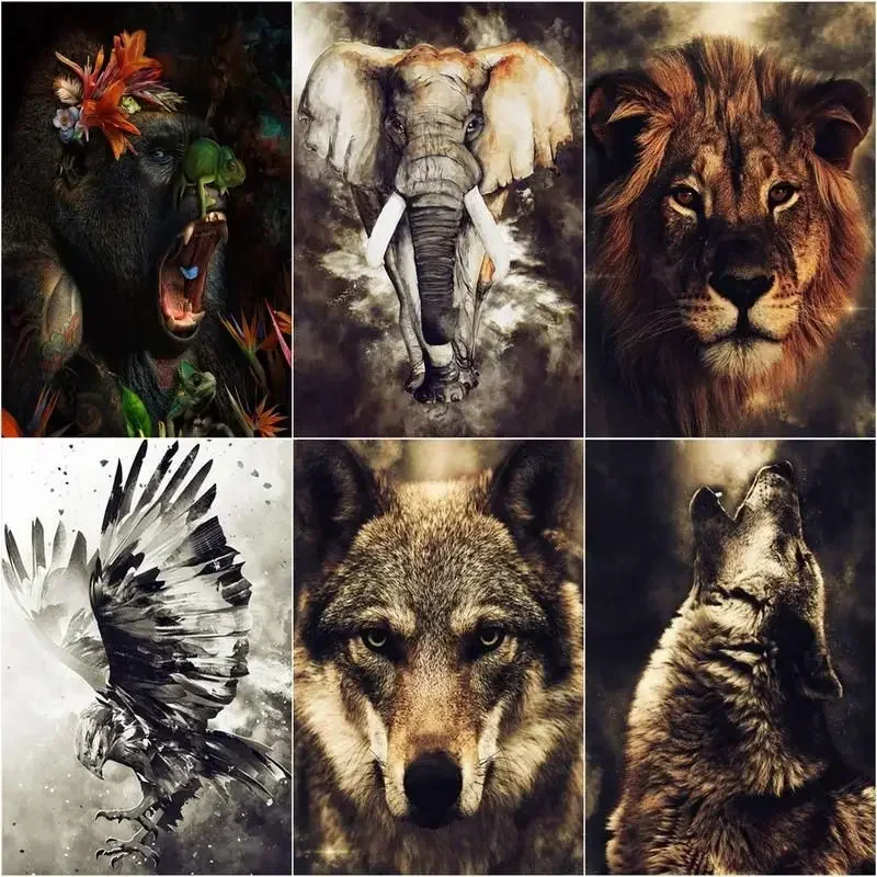 

585501 Paint By Number Elephant Wolf Eagle Drawing On Canvas Handpainted Painting Art Gift DIY Animal Kits Home Decor 40x50