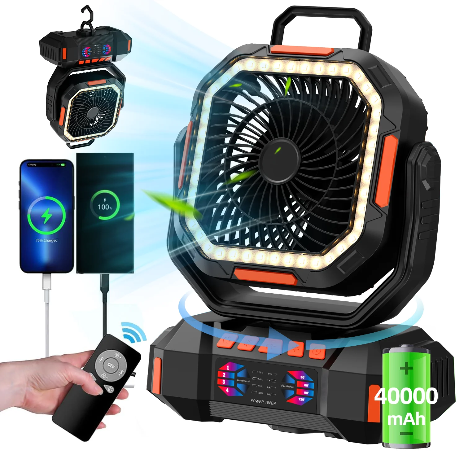 

Portable Camping Fan with 40000mAh Battery Powerful Wind Stepless Speed Regulation and Fast Charging Outdoor Camping Essentials