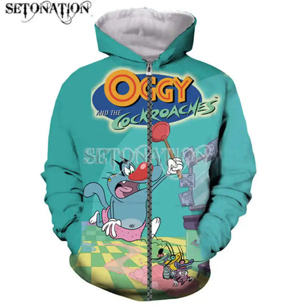 Oggy and the Cockroaches Fashion Long Sleeves 3D can customize arrive Print Zipper/Hoodies Jacket/Men/women dropshipping