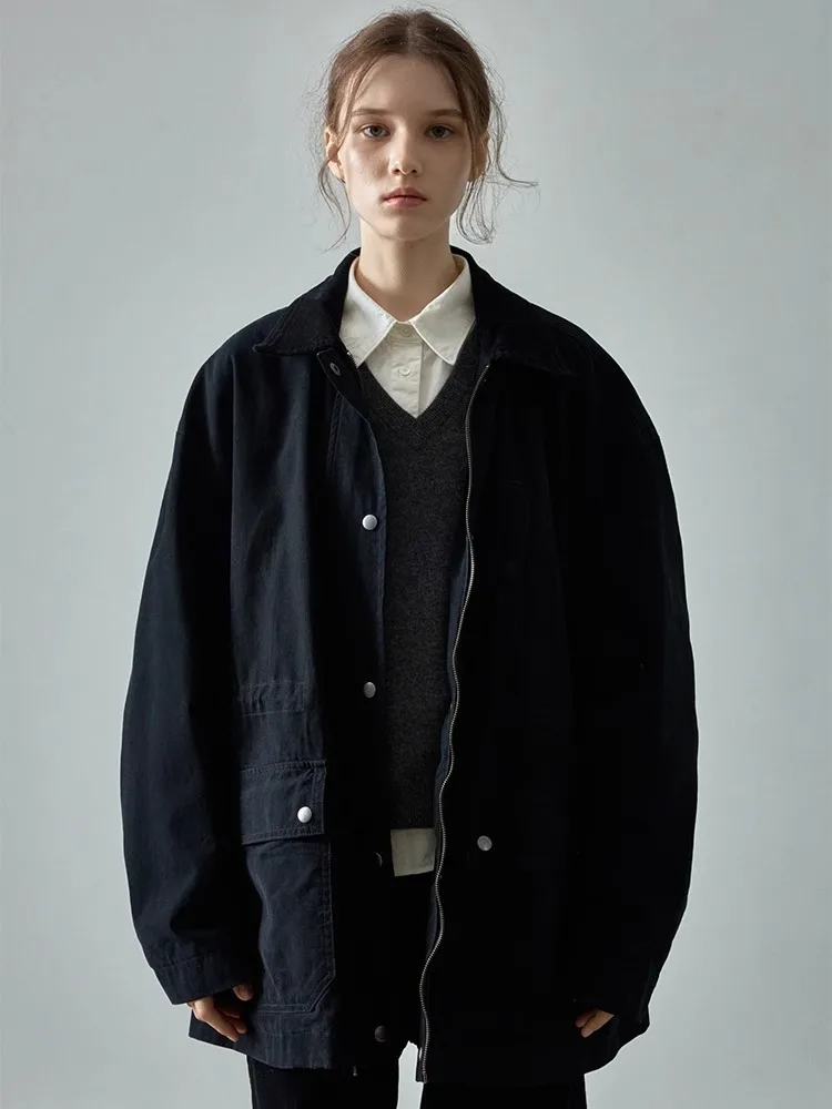 

Loose Women's Workwear Jaet Spring New Sle Casual Long Sve Zipper Cotton Coat Commute Faion Outerwear