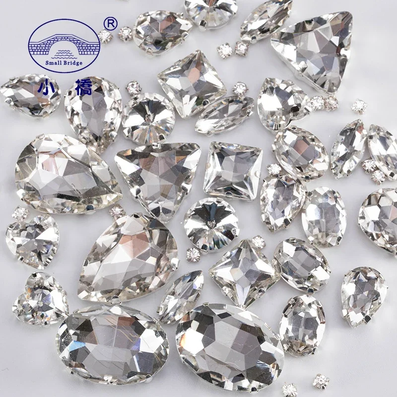 Mixed Shape White Crystal Rhinestones For Clothes Diy Clear Sew On Beads Glass Decorative Rhinestones With Claw 50PCS/PACK S038