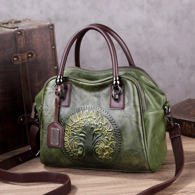2025 Vintage Chinese Style Shoulder Crossbody Bags for Women Embossing Print Tote Bags Large Capacity Multi-Pocket Soft Handbags