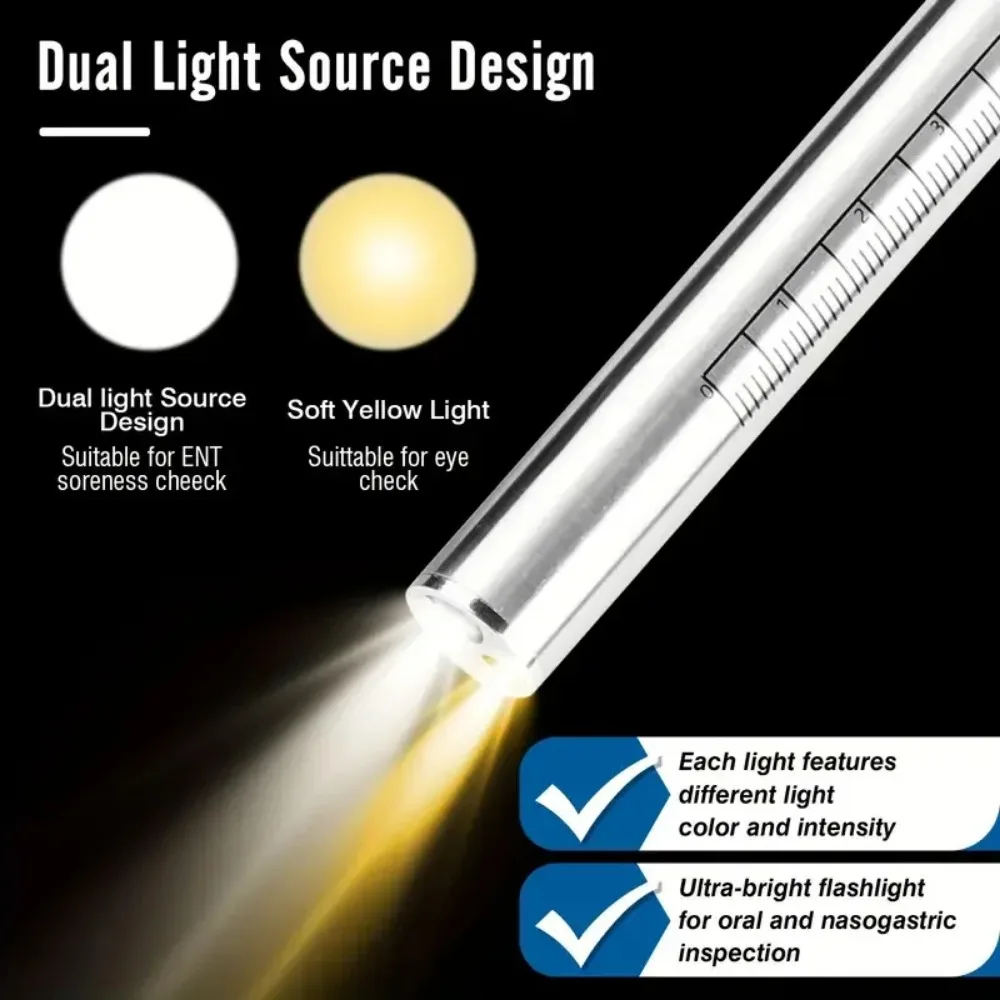 USB Rechargeable Portable Medical Penlight Emergency Flashlight Rechargeable 2 in 1 Pocket LED Pen Lights with Pupil Gauge