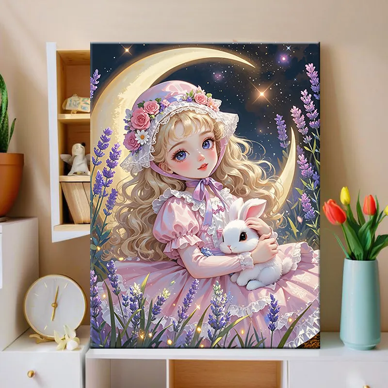 Dopamine-style Girl Painting By Numbers for Adults DIY Kits HandPainted on Canvas Oil Picture Drawing Coloring By Number