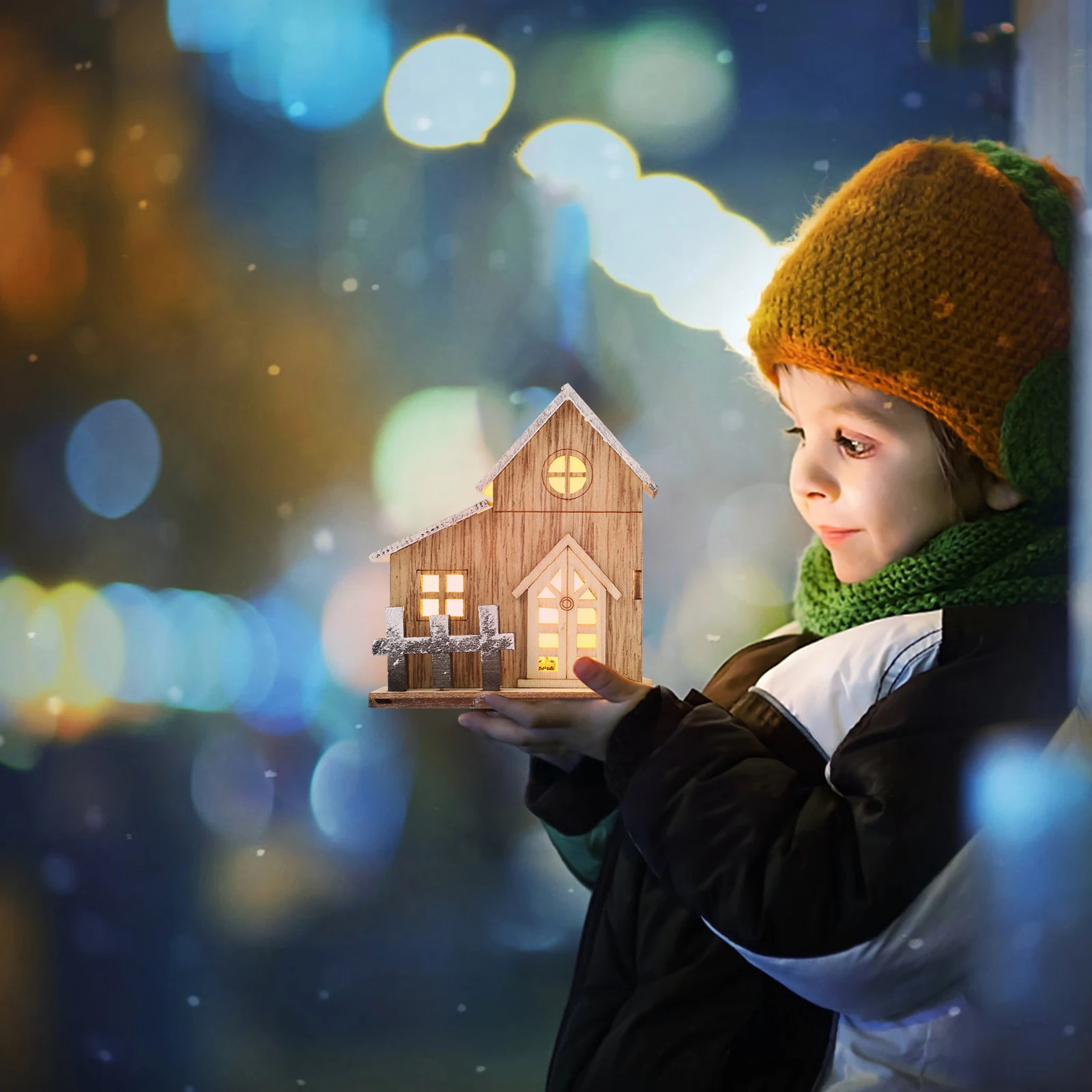 

2Pcs Xmas Luminous Mini Wooden House Ornament Christmas Home Decoration Party Adornment Luminous House Adornment