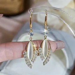 2024 New Fashion Shiny Rhinestone Drop Earrings for Women Elegant Delicate Wheat Ear Opal Earrings Jewelry Wedding Party Gifts