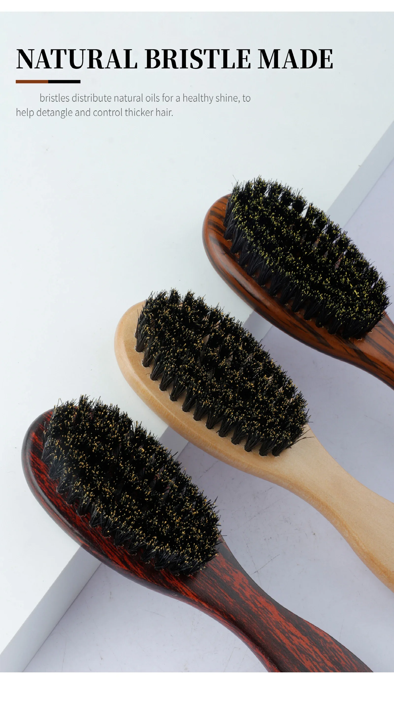 Natürliche Wildschweinborsten-Bürste, antistatischer ovaler Frisurenkamm, Holzgriff-Haarbürste, professionelles Friseurzubehör – Detail 7
