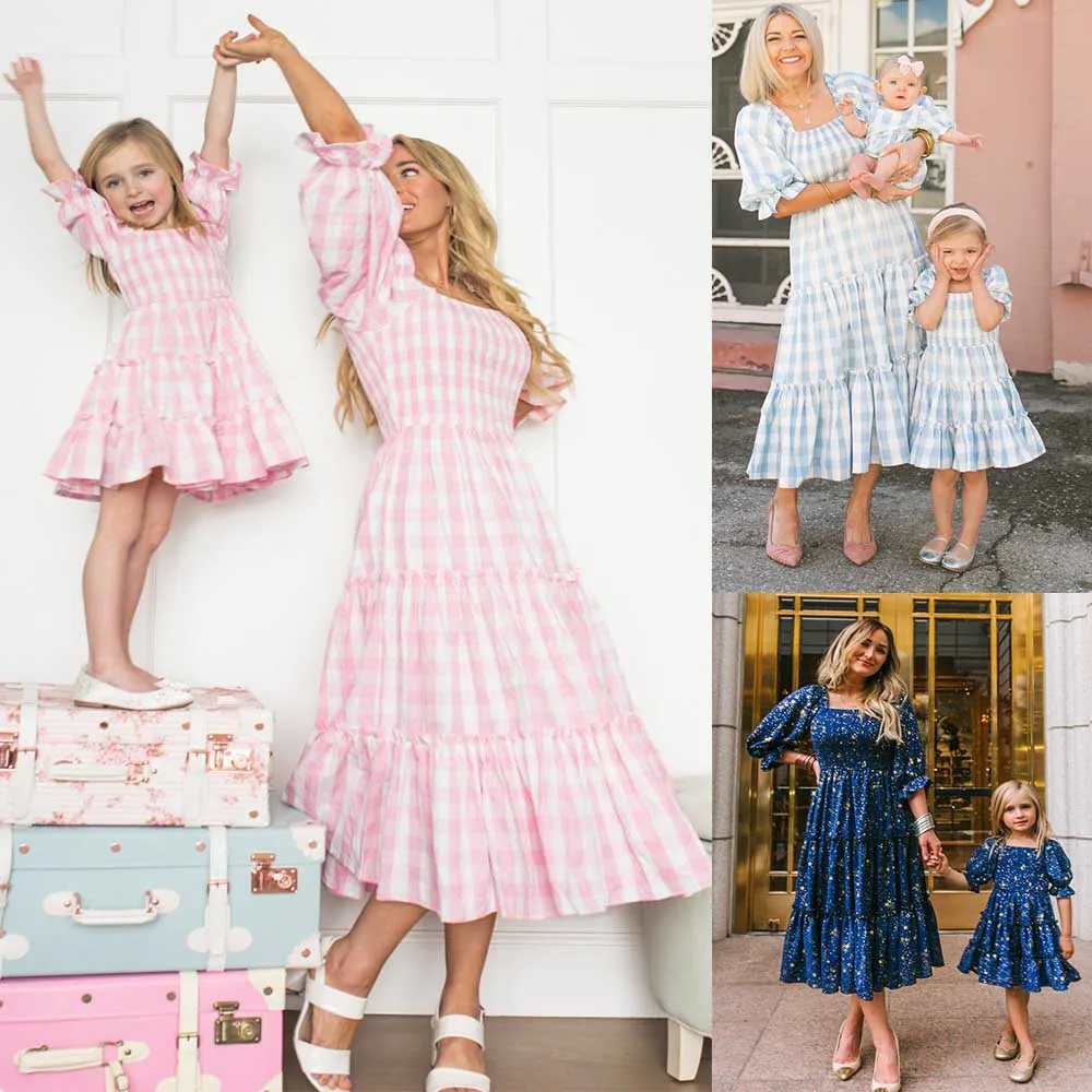 Vestidos De Festa Matching Family Dresses Summer Half Sleece Floral Print Dress Family Matching Outfits Mother Daughter Dresses