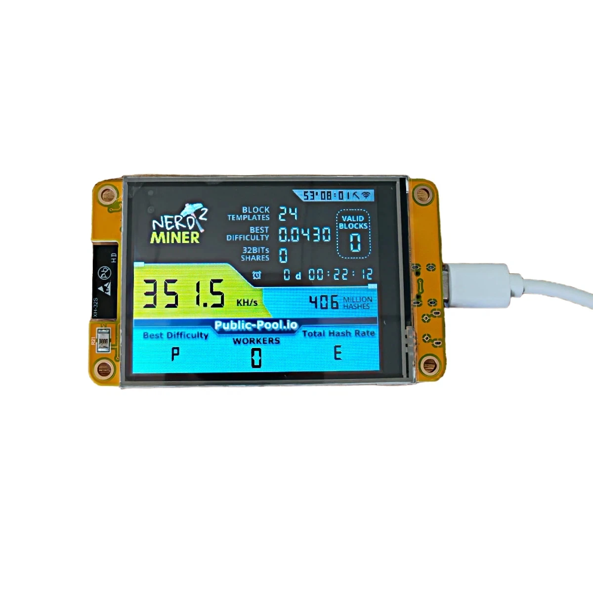 NerdMiner V2 350kh/s 2.8 بوصة عرض BTC منفرد اليانصيب Nerd مينر تشفير آلة تعدين البيتكوين ماينر