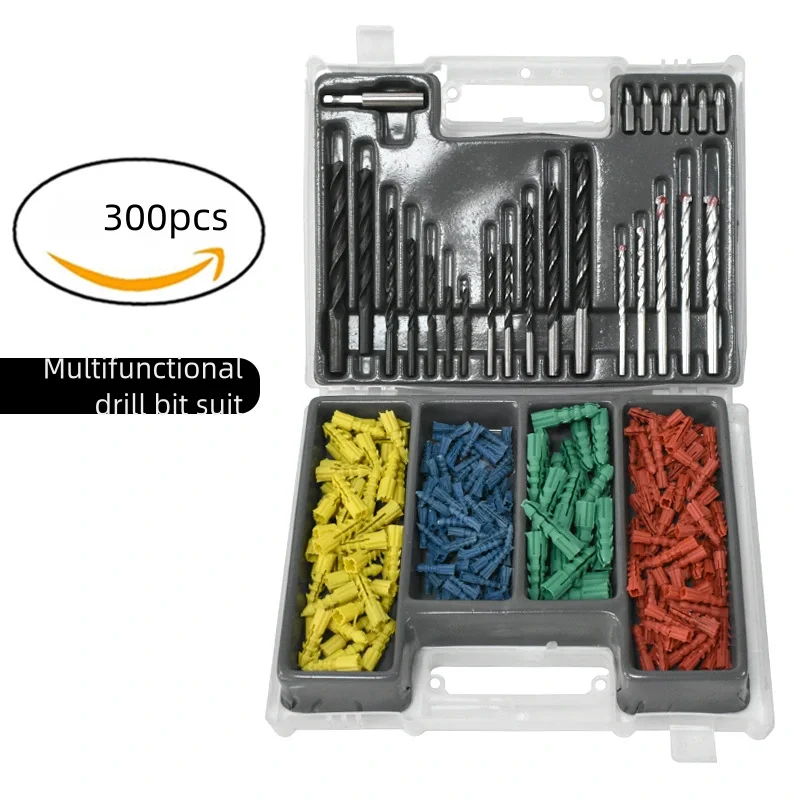 

300pcs set of twist drill bits wholesale builder's drill tri-tip woodworking drill bits connecting rod expansion drilling screws